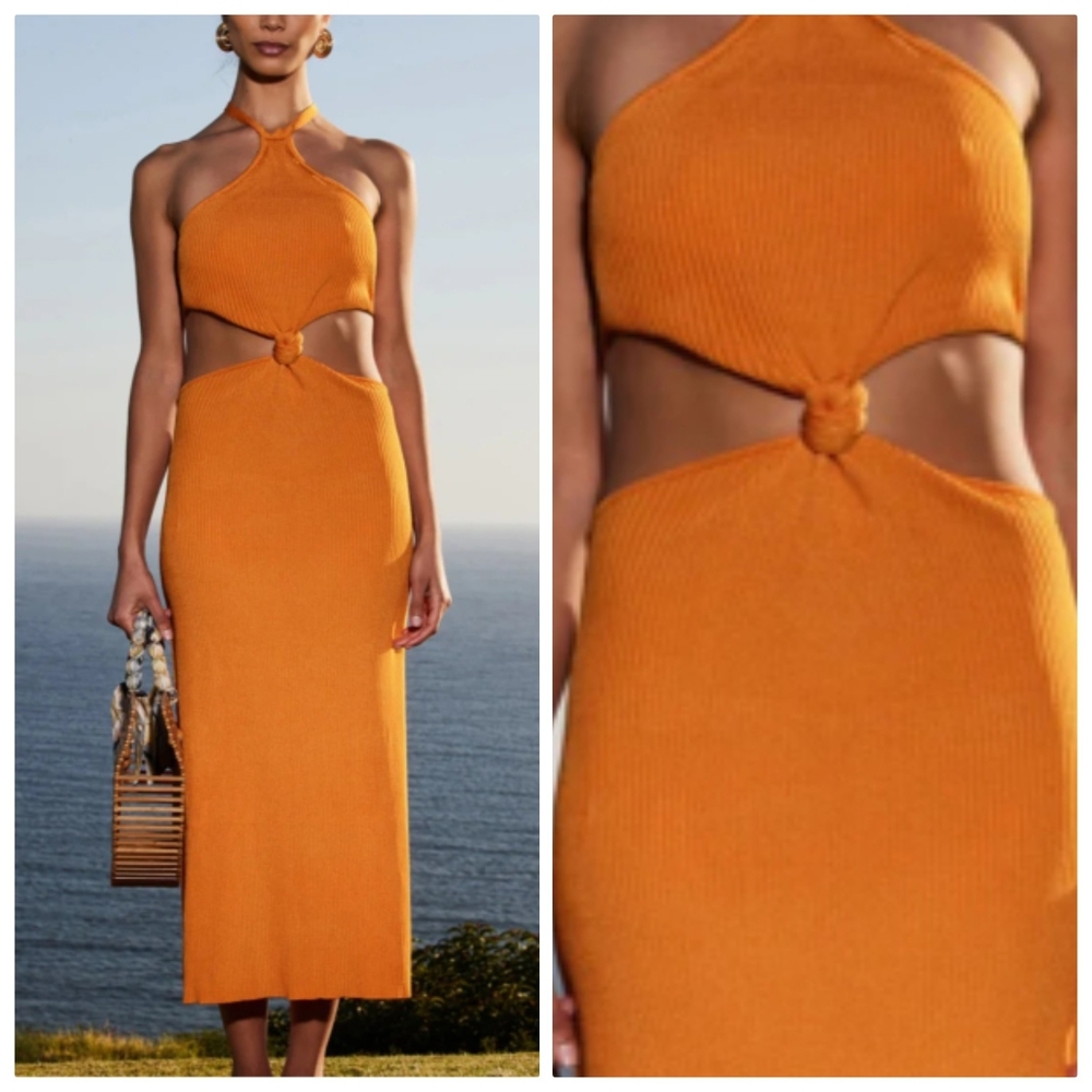 Cult Gaia Cameron Apricot Orange Knit Cut Out Midi Maxi Dress Xs Worn Once